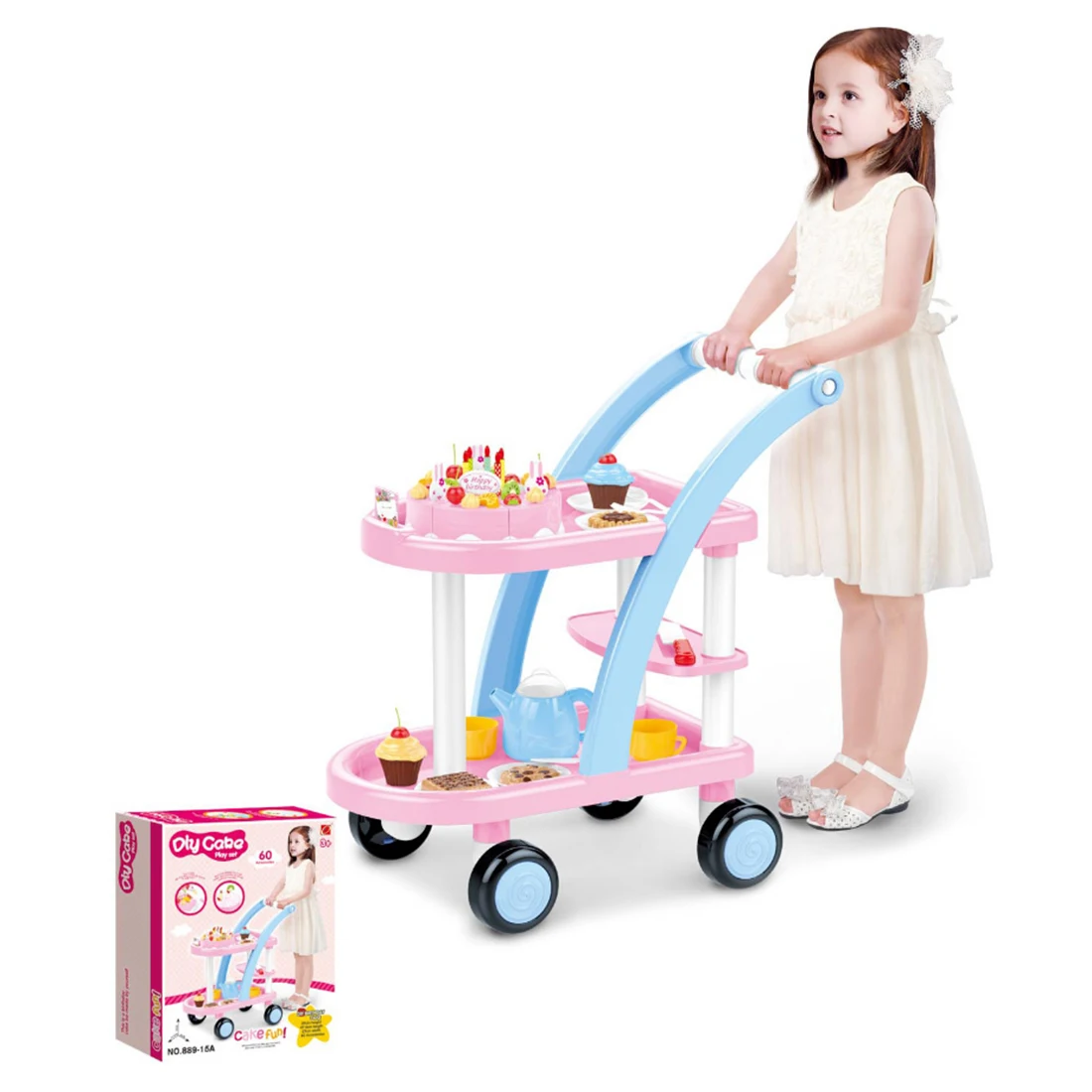 

Rowsfire 1 Set Children Large DIY Deluxe Cake Cart Food Toy Set Birthday Party Cake Pretend Role Playing Toys - Powder Blue