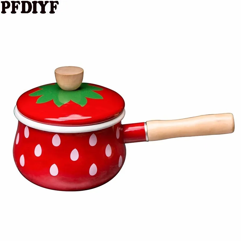 

Enamel Milk Pot Strawberry Pan Single Handle Complementary Food Pan Small Stewpot Noodle Pot For Induction Cooker Gas Cooker