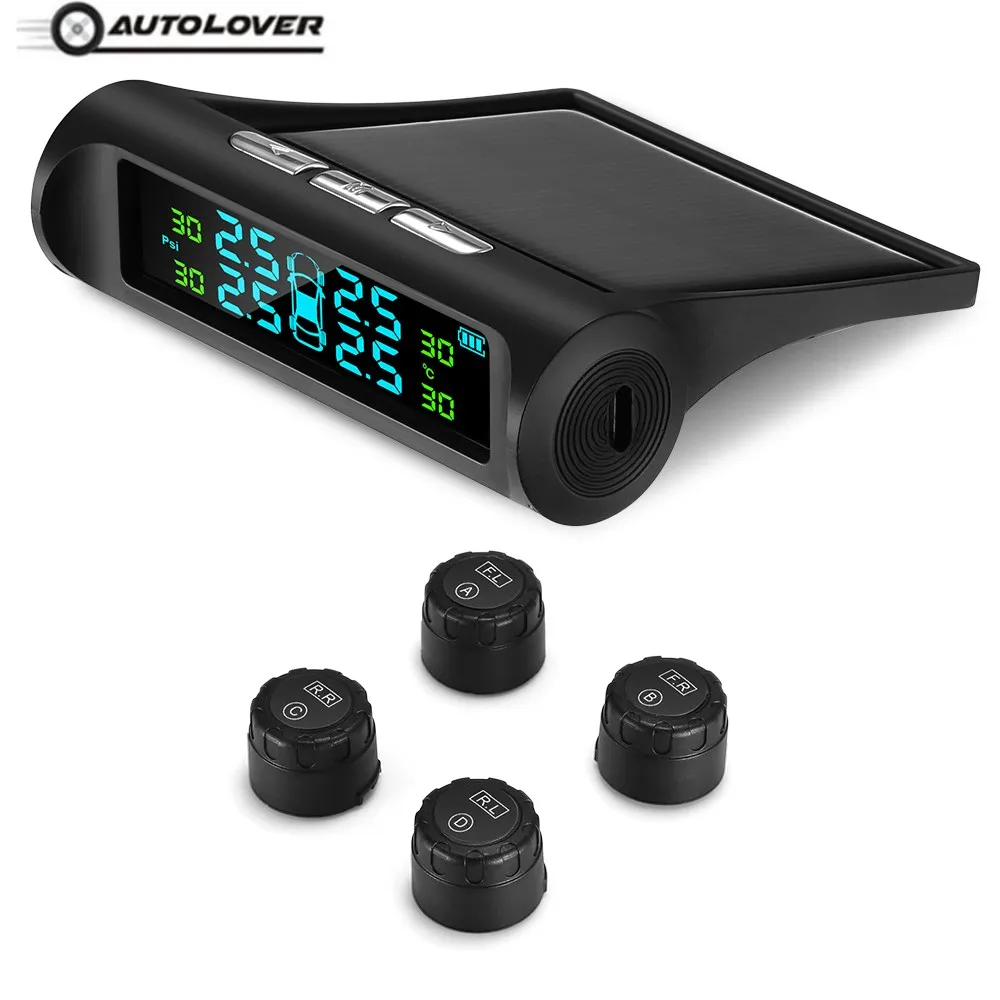 AutoLover Solar System TPMS Tire Pressure Monitoring Power Universal Wireless Real-Time Displays With 4 External Sensors | Автомобили и