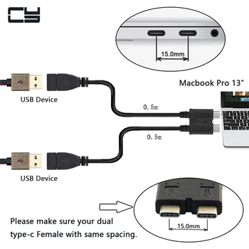 

CYSM Dual Cable USB 3.1 Type-C to USB 3.0 A Female OTG Data Cable for New 13 inch Laptop Pro
