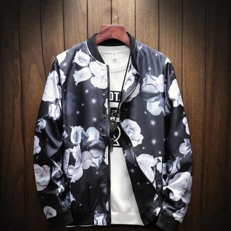 #4374 2019 Spring Stand Collar Vintage Floral Print Coat Men Plus Size 5XL Streetwear Bomber Jacket Mens Fashion #4374 2019 Spring Stand Collar Vintage Floral Print Coat Men Plus Size 5XL Streetwear Bomber Jacket Mens Fashion