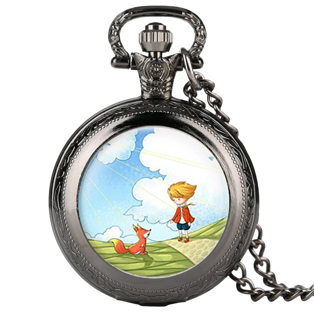 Quartz Mens Necklace Pocket Watch Cartoon Pattern Pocket Watch for Boy Arabic Number Pocket Watches for Teenager