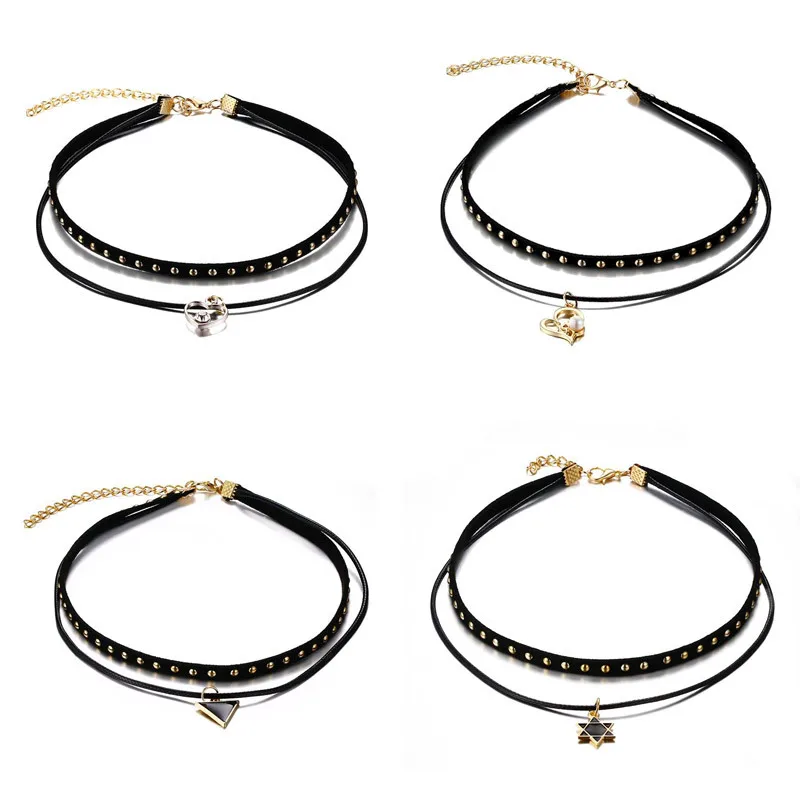 

Vnox 4pcs/lots Wholesale Choker Necklace for Female Black Leather Elegant Girl Jewelry