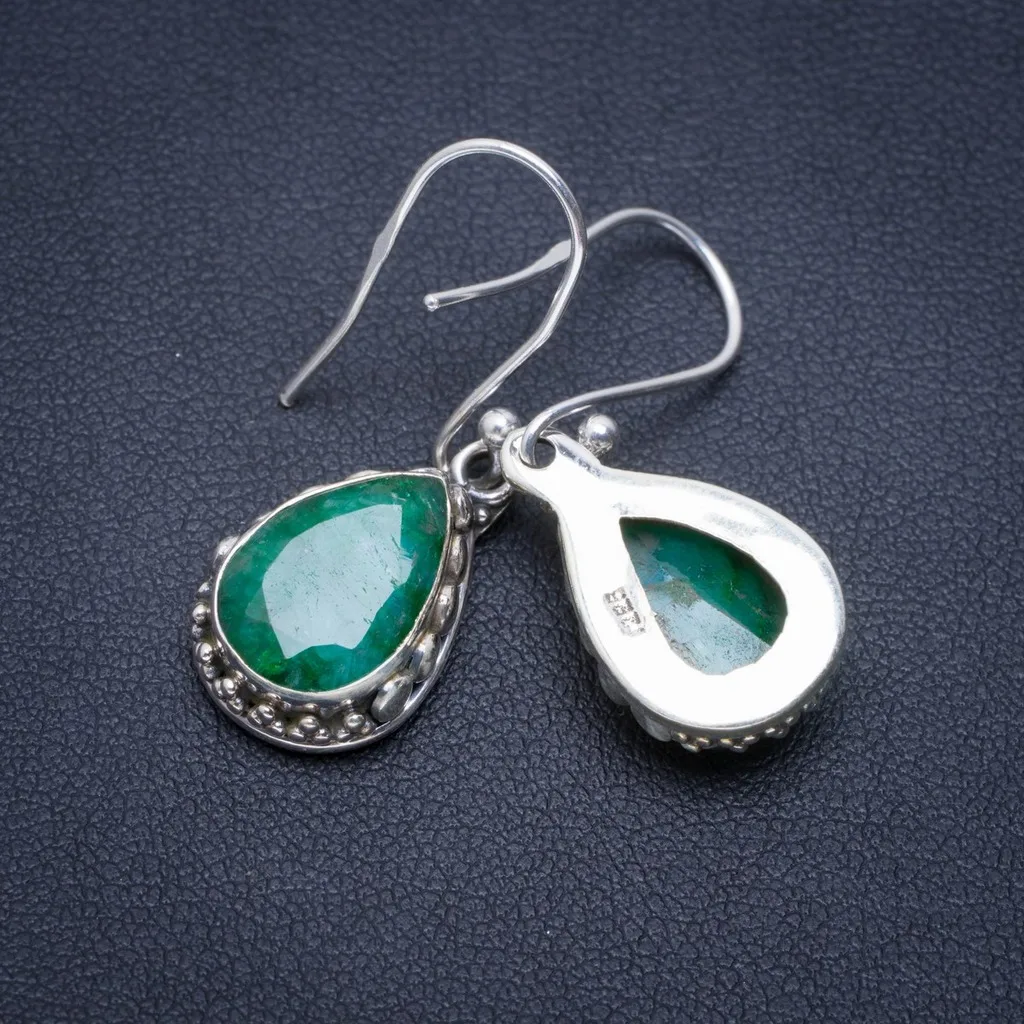 

Natural Emerald Handmade Unique 925 Sterling Silver Earrings 1.25" A2538
