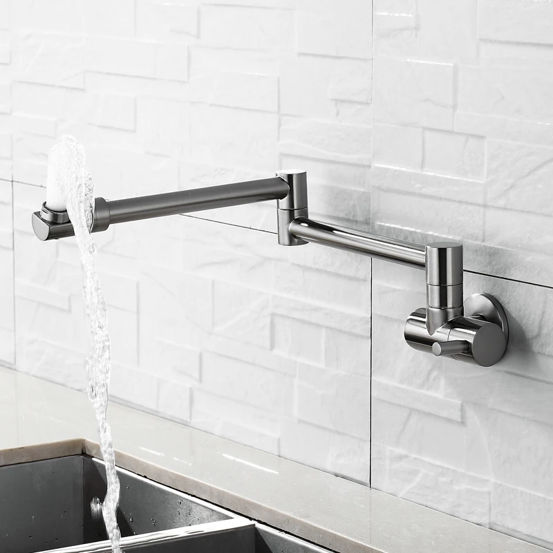 Preise Kostenloser Versand Pinsel Nickel Wand Montiert Swivel Folding Küche Wasserhahn Einzigen Kalten 360 Grad Rotierenden Becken Waschbecken Wasserhahn