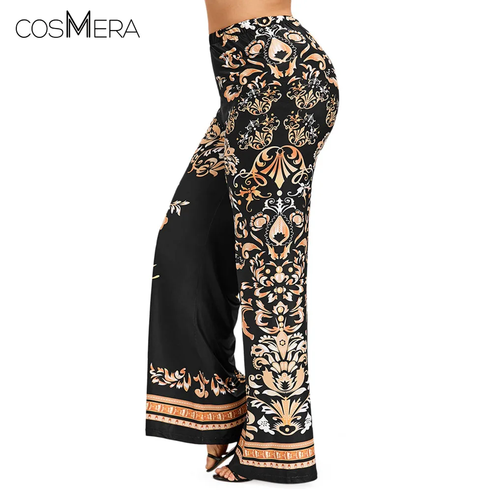 

CosMera Baroque Print Palazzo Wide Leg Pants Bid Size Casual Overlength High Elastic Waist Pants Women Pant Trousers Plus Size