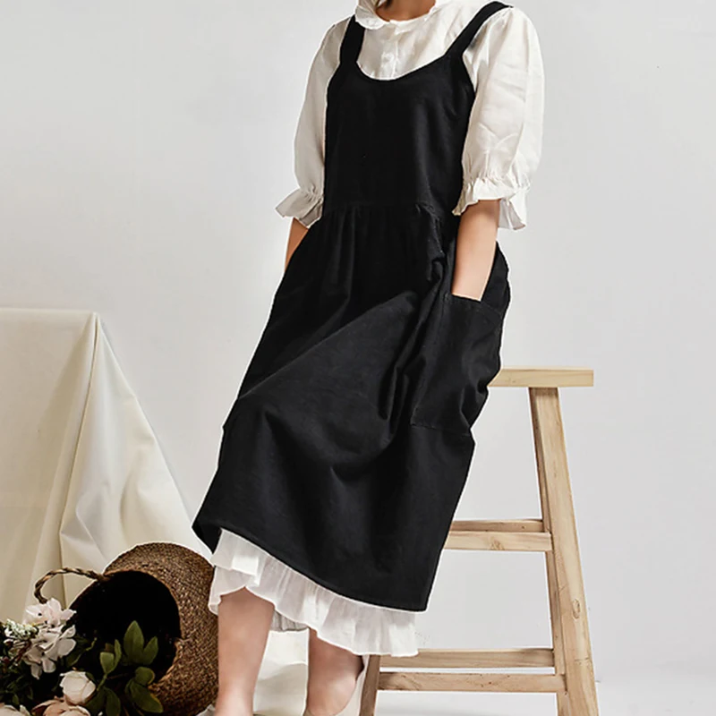 

Women's Cotton Linen Apron Sleeveless Pinafore Dress Home Cooking Florist Cafe