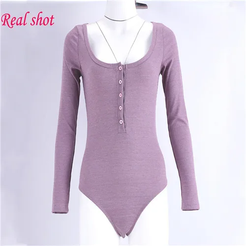 

Women Ladies Fashion Knitted Bodysuit Long Sleeve Romper Skinny Jumpsuits Solid Tops Purple