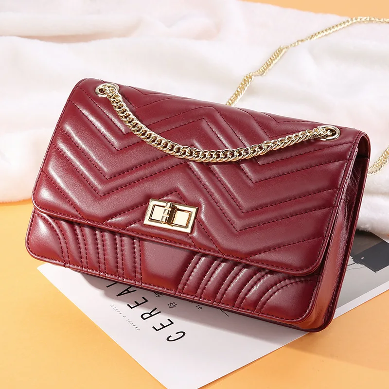 

GIAEVVI Luxury Genuine Leather Women Handbag Golden Chain Messenger Bags Small Shoulder Bag Cow Leather Crossbody Bag for Lady