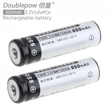 

2pcs/lot Doublepow 14500 AA 650mAh 3.2V LiFePo4 AA Rechargeable Battery with 3A Charging Current for Camera Toy Flashlight