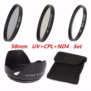

FREYA 58mm UV CPL ND4 Circular Polarizing Filter Kit Set + Lens Hood With Case For Canon Digital Camera SLR DSLR