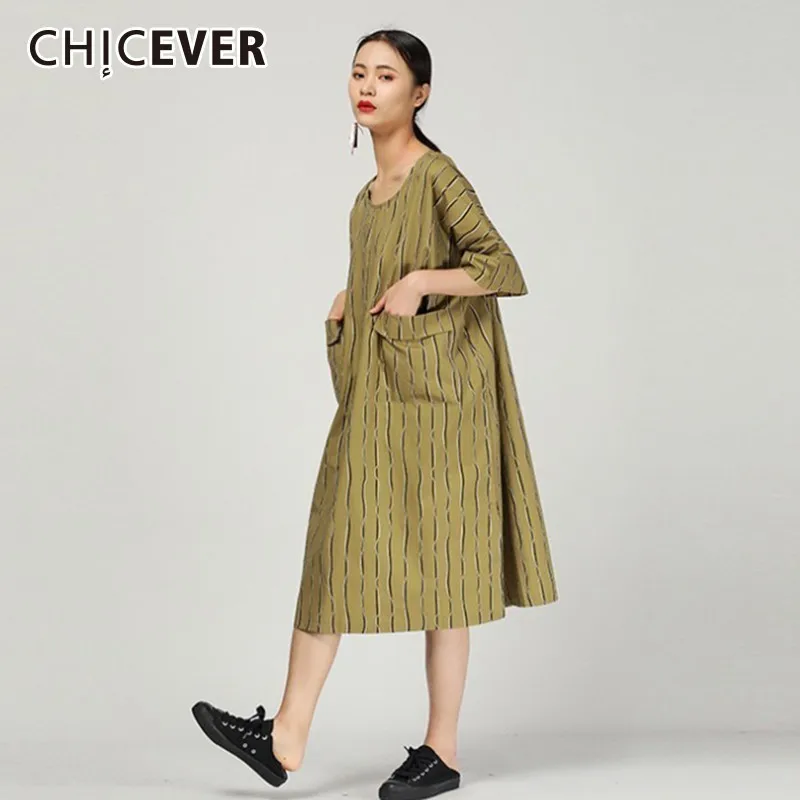 CHICEVER/весеннее винтажное платье в полоску с цветной печатью женское круглым
