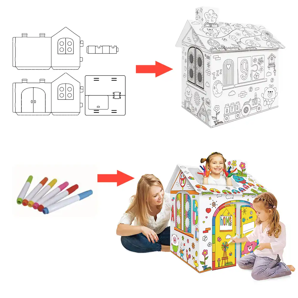 Cardboard Coloring House Color Fun