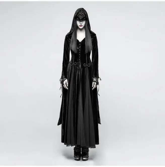 

Punk Rave Women's Gothic Priestess Hooded Maxi Dress Y-797BK