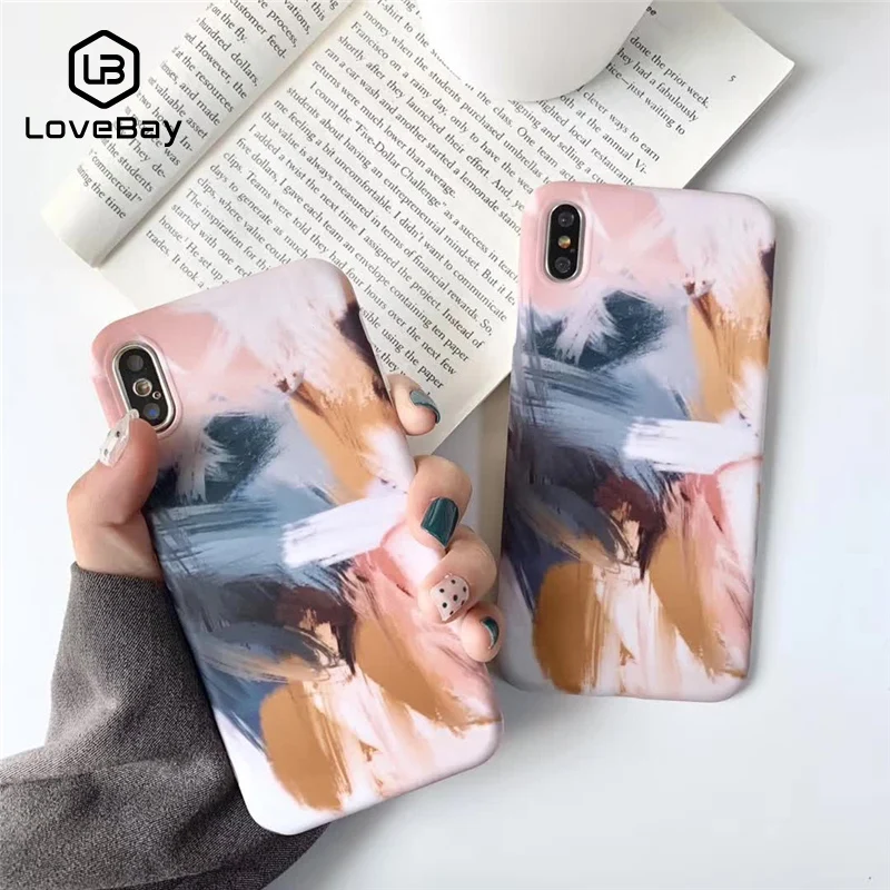 

Lovebay For iPhone 6 6s 7 8 Plus X XR XS Max Phone Case Fashion Watercolor Graffiti Painting Soft IMD For iPhone X Phone Case