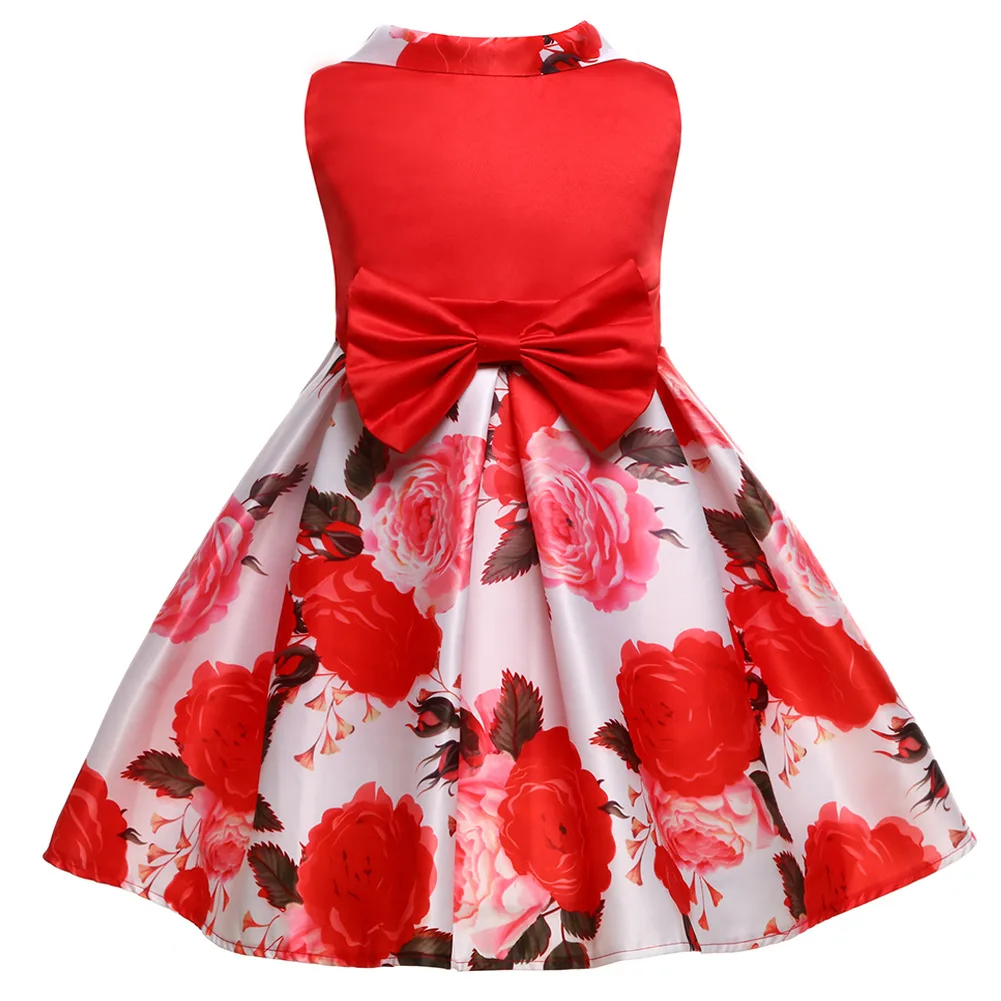 

D0022 Europe and America New Fashion Bow Sleeveless Dresses Spring and Autumn &Summer Girls' Printing Dress