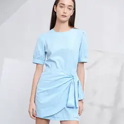 Летнее платье-рубашка с коротким рукавом пляжный сарафан со шнуровкой Женские 2019 повседневные Мини-платья с коротким рукавом и круглым