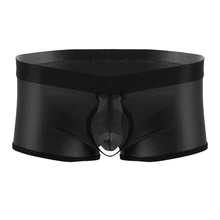 Для мужчин s мягкая кожа сетка трусы с закрытым пениса оболочка сексуальное нижнее белье мужской гей открытым дуга Чехол Мужские трусы боксеры трусы