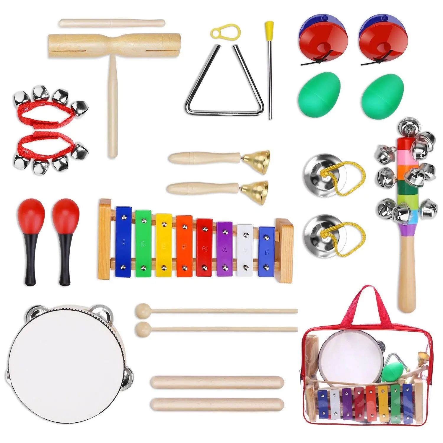 FBIL Kids Musical Instruments Drum Set 12Pcs Xylophone Percussion Toy