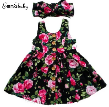

2019 Autumn Long Sleeve Girls Dress Baby Girl Clothes Button Floral Dress Wedding Pageant Formal Dresses Sundress Clothing