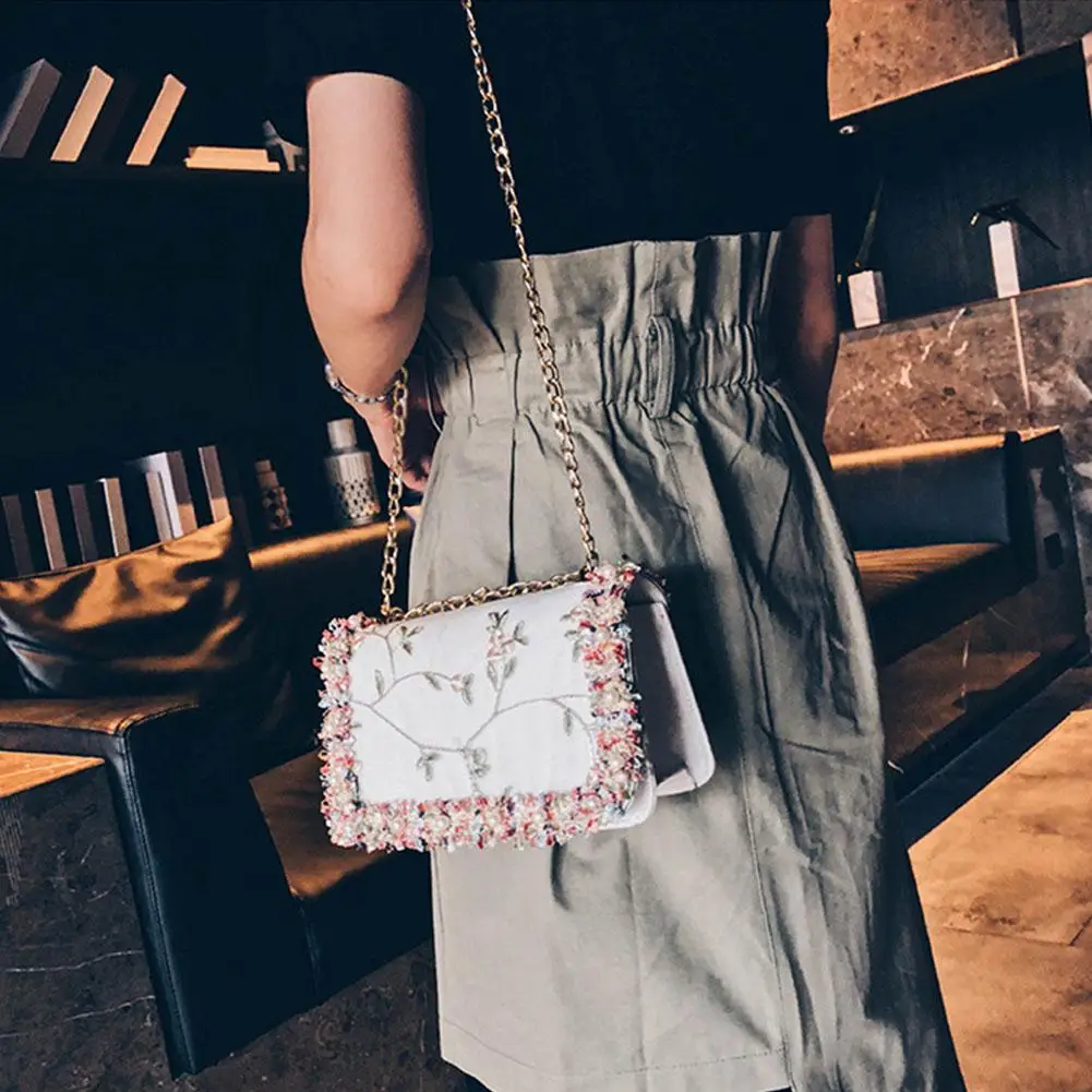 PinShang Women Elegant Lace Flowers Single Shoulder Bag Portable Casual All-match Chain Bag