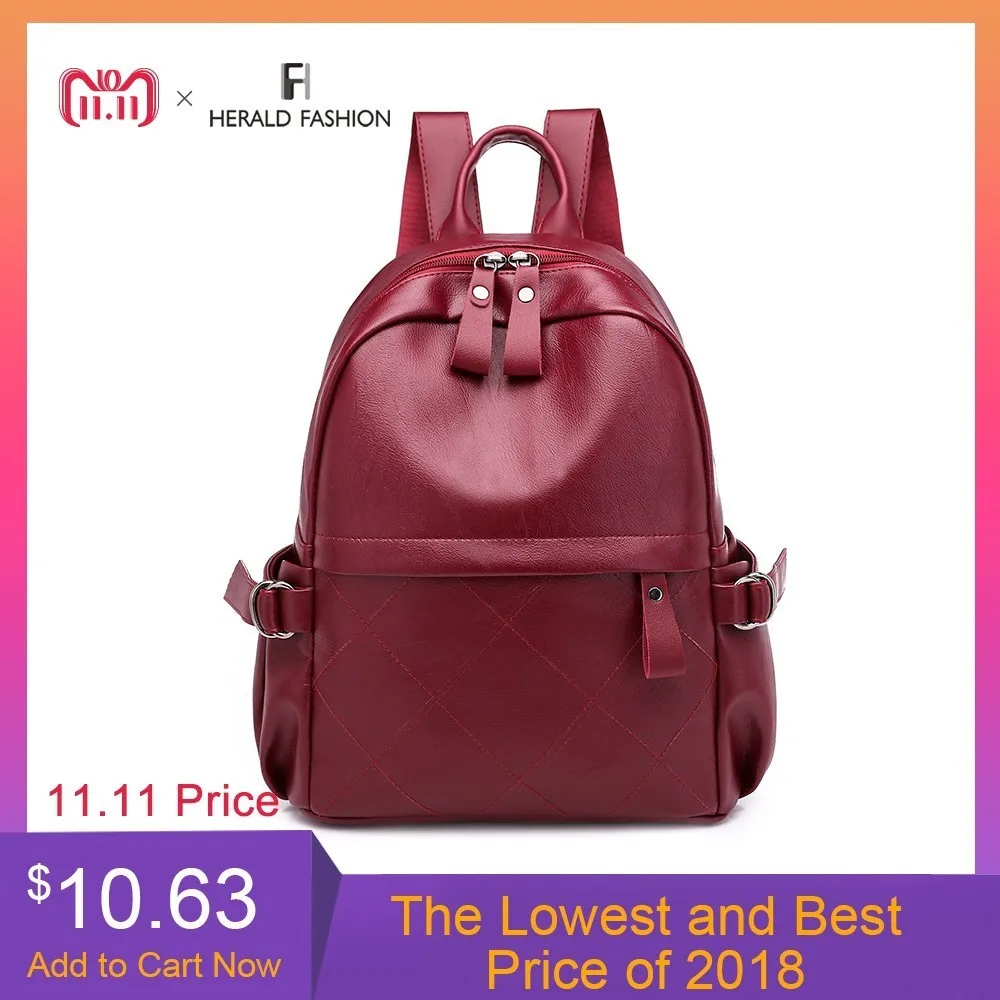 

Herald Fashion Travel Bacpack Korean Women Female Rucksack Leisure Large Student School Bag Soft Quality PU Leather Women Bag