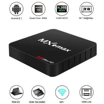 

MX9 max Smart Android 8.1 TV Box RK3328 Quad Core 4K VP9 H.265 HDR10 USB3.0 2GB / 16GB Mini PC WiFi LAN HD Media Player