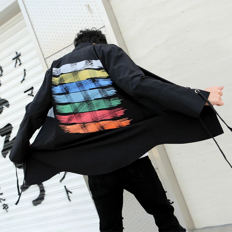 

Spring long-sleeved men's hair stylist trend bar singer paint brush printed loose shirt youth shirt tide