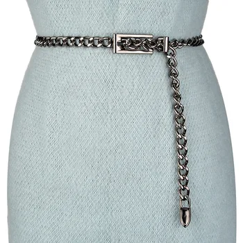 

New Fashion Slim Chain Needle Button Ladies'Waist Chain with Dresses and Sweaters Receiving Waist Belt in Spring and Summer