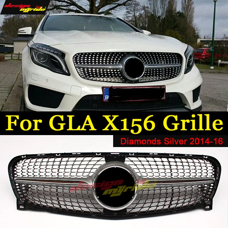 For Mercedes Benz GLA X156 Diamond Grille ABS Silver without central
