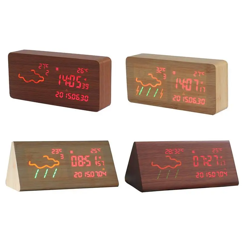

Retro Wooden Clock Creative WIFI Digital Alarm Clock LED Display Wireless Weather Station Forecast Home Decor Luminous Bed Clock