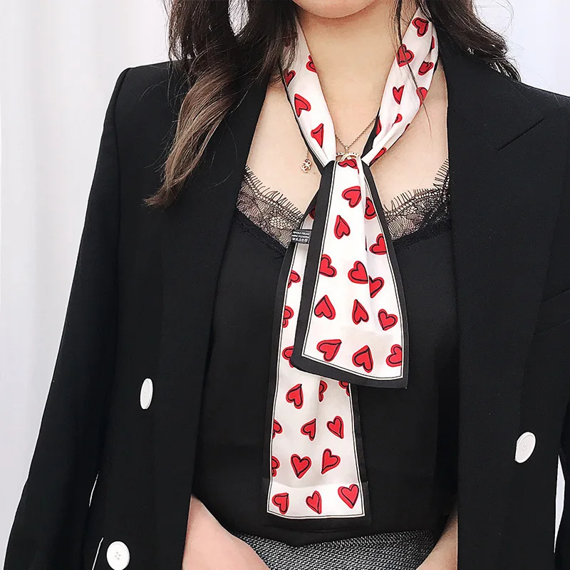 

Spring Scarves Woman Narrow Strip Small Ribbon Bind Bag Silk Ribbon More Function Scarf Joker Decoration Print Animal Scarf