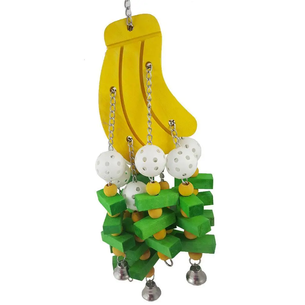 

Adeeing Wooden Banana Shape Swing Bird Parrot Cage Bell Hanging Climb Chew Toy