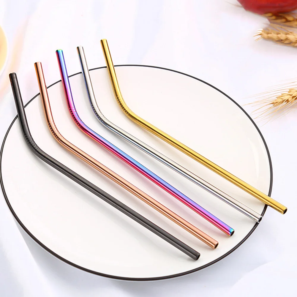 

Reusable Drinking Straw 304 Stainless Steel Metal Straw 1Pcs 215*6 Bent Colorful with Cleaning Brush Bar Party Accessory