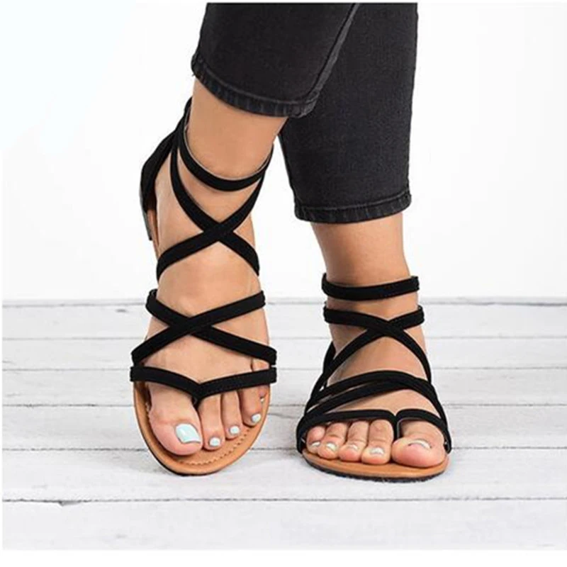 

2019 Summer Women Sandals Gladiator Buckle Cover Heel Fashion Shoes Zipper Sandals Woman Ankle Strap Sandals Plus Size 34-43