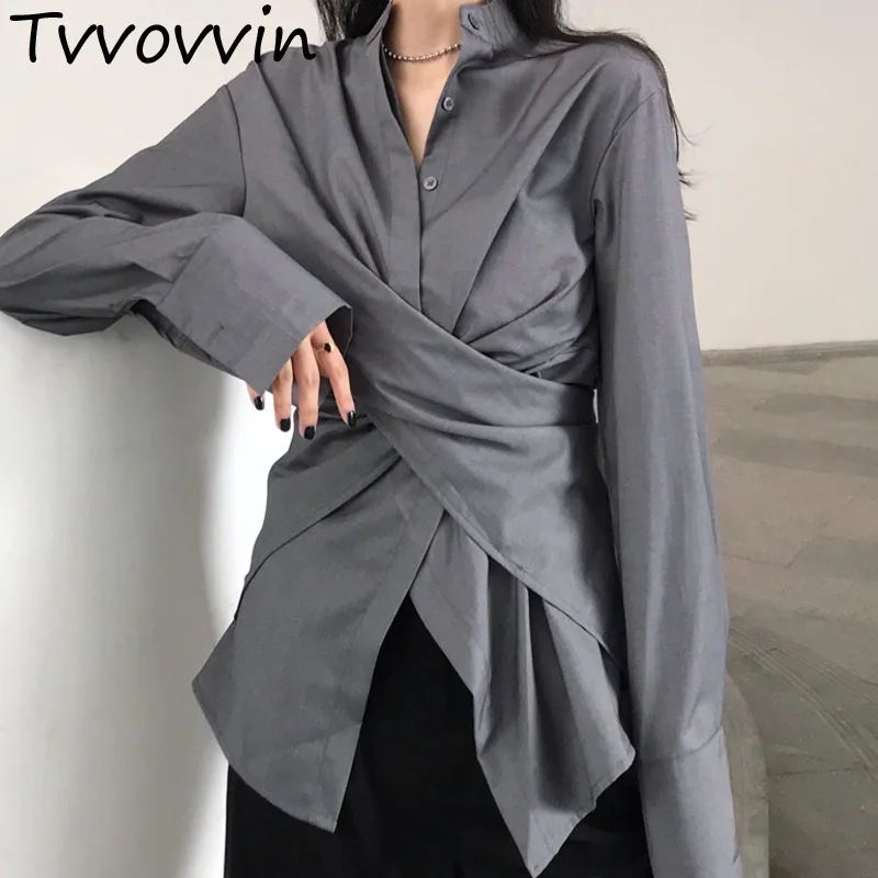 

TVVOVVIN 2019 New Solid Irregular Full Sleeve Women Shirt Casual Hot Sale Trendy Tide Clothes Blouse R055