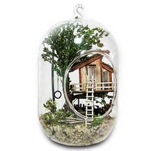 Самодельный стеклянный шар деревянный кукольный домик Летнее утро ручной работы мини миниатюрная мебель строительства светодиодный свет Настенная Декорация голова оленя SC02