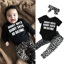 Одежда для новорожденных и маленьких девочек мальчиков топы Комбинезон спортивный костюм леопардовая расцветка брюки повязки; Одежда для новорожденных, одежда для девочек, костюм