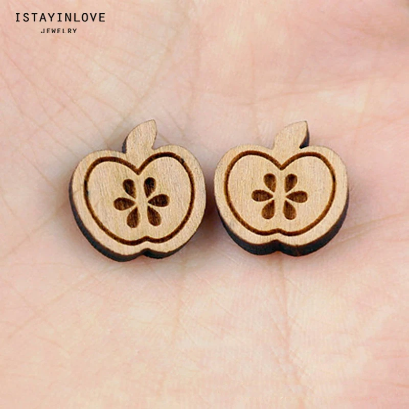

Handmade Jewelry Making Supplies Beads Laser Cut Wooden Fruit Apple Charm For DIY Necklace Earrings Brooch Ring SWC28 4