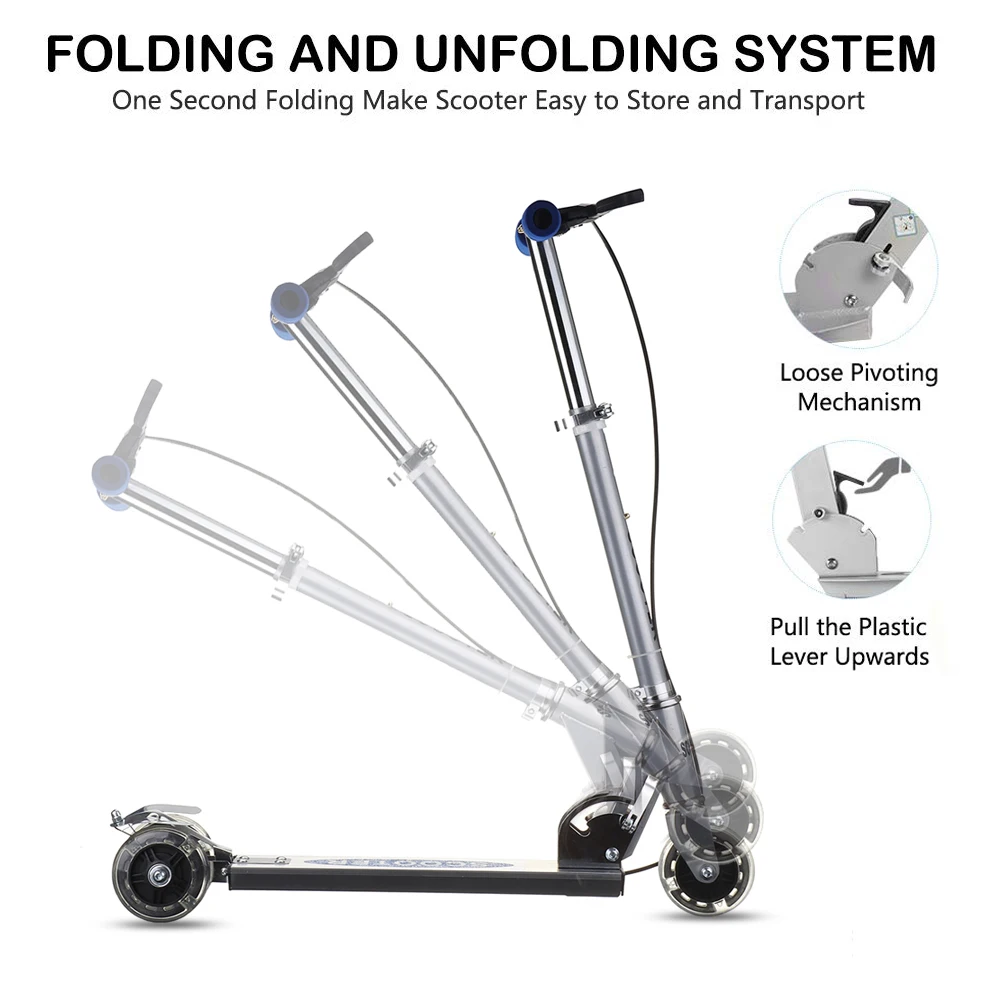 Kick Scooter 3 wheel folding Aluminum Alloy Scooter kids Adjustable Height Flashing Light Wheel Foot Scooters Toys Gifts