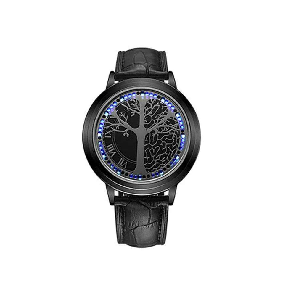 

LED touch screen watch Round Dial luminous Watch Touch Screen Leather Simple LED watch Casual