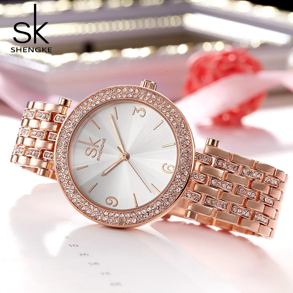 

2019SK Women Watces Luxury Relogio Feminino RoseGold Dial Fashion Montre Femme Ladies Fashion quartzwatch Wristwatches ShengKe