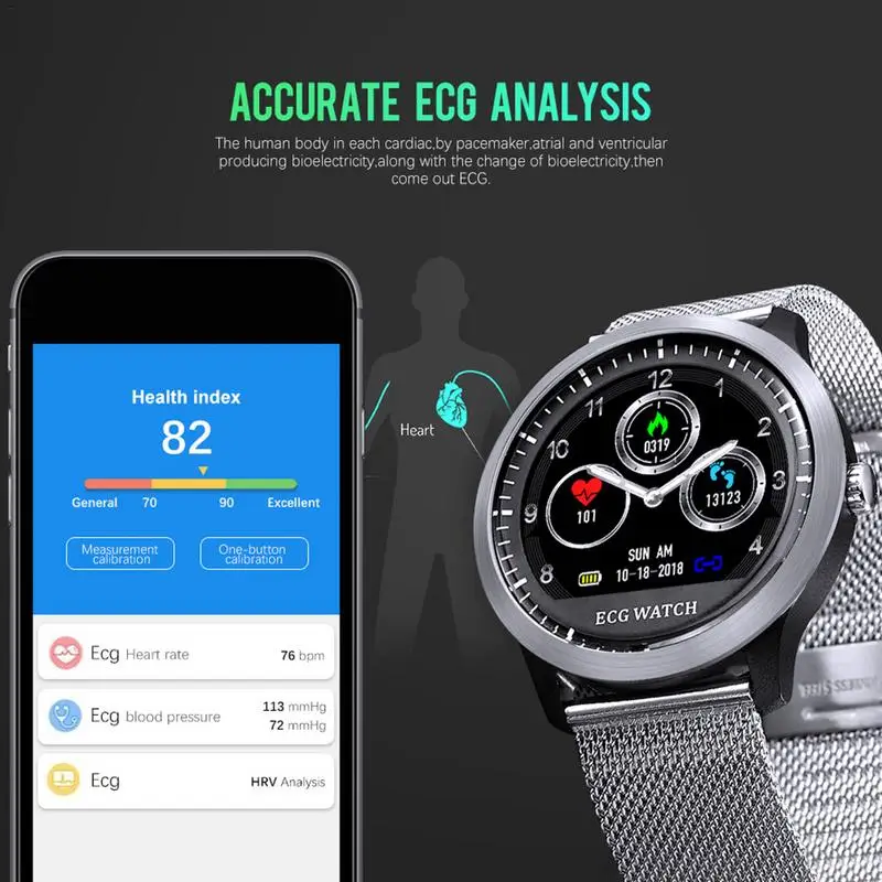 New N58 IP67 ECG PPG Smart Watch With Electrocardiograph ecg Display ECG HRV Report Heart Rate Blood Pressure Monitor Smartwatch