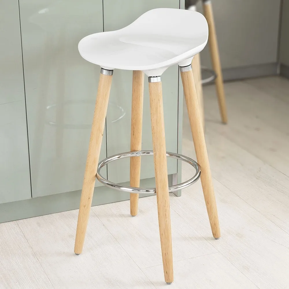 

SoBuy FST34 ABS Plastic Bar Stool, Kitchen Breakfast Barstool with Wooden Legs