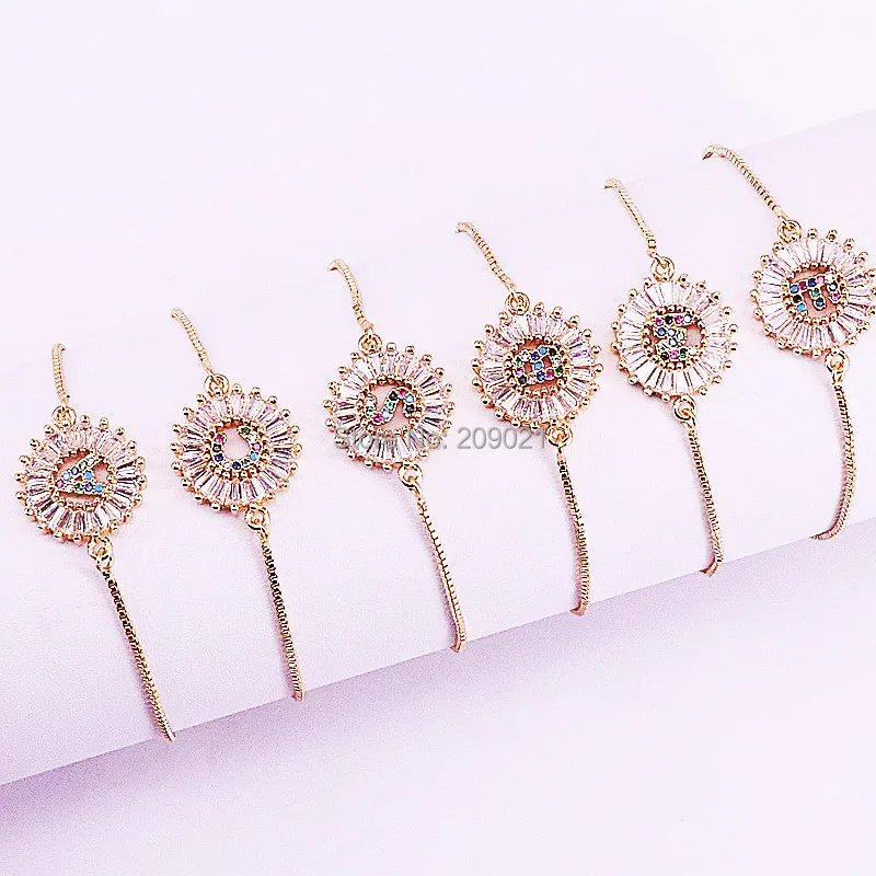 10 шт. медь микро-Кристалл Кубический цирконий A-Z 26 начальные браслеты с буквами для женщин модные ювелирные изделия