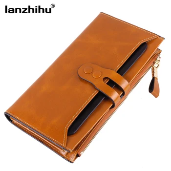

New Genuine Leather Women Clutch Wallets High Quality Fashion Female Purse Ladies Cowhide Card Case Phone Holder