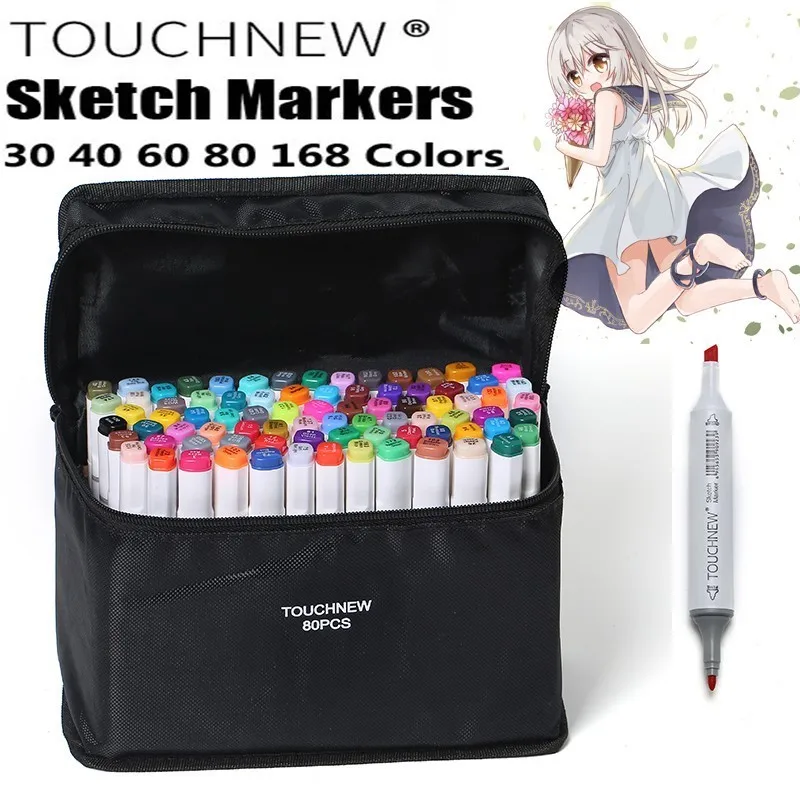 TOUCHNEW 30/40/60/80 Colors  Art Markers Brush Pen Set Sketch Alcohol Based Markers Dual Head Manga Drawing Pens Art Supplies