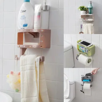 

Toilet Paper Holder with Mobile Phone Storage Shelf Holders Wall Mounted Rack