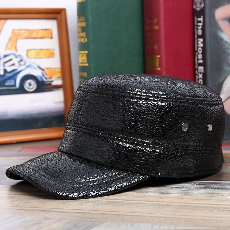 

Really Leather Hat Male Ma'am Sheep Skin Earmuffs Flat Roof Cap Keep Warm Sun Hat