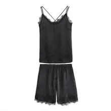 Chiffion Пижамы Пижама с кружевами комплект летняя одежда для сна женские пижамы без рукавов комплект сексуальные шелковые пижамы комплект пижамы для женщин